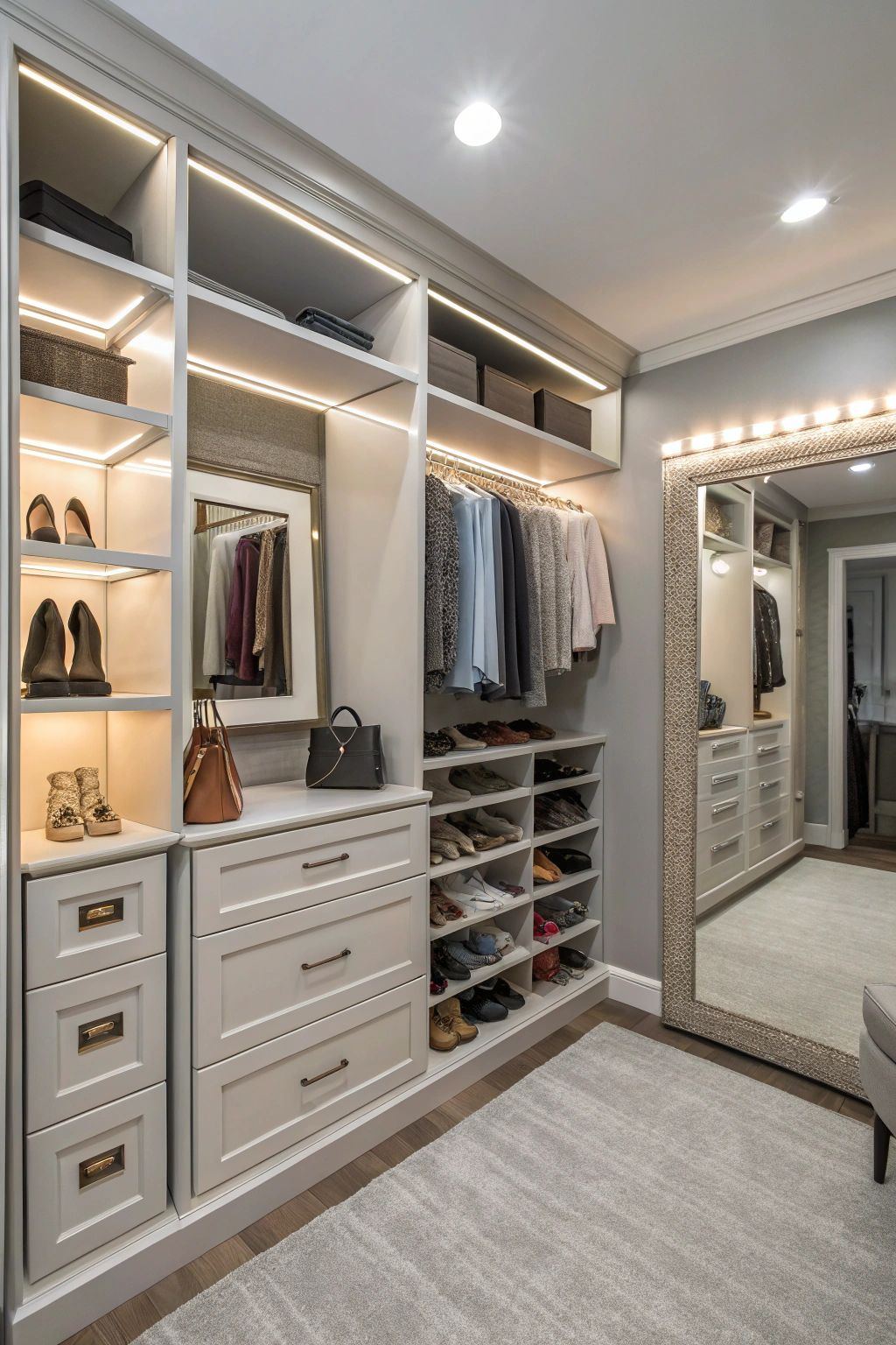 LED-lit closet with shoe display in Rockledge FL by ELSO Contracting