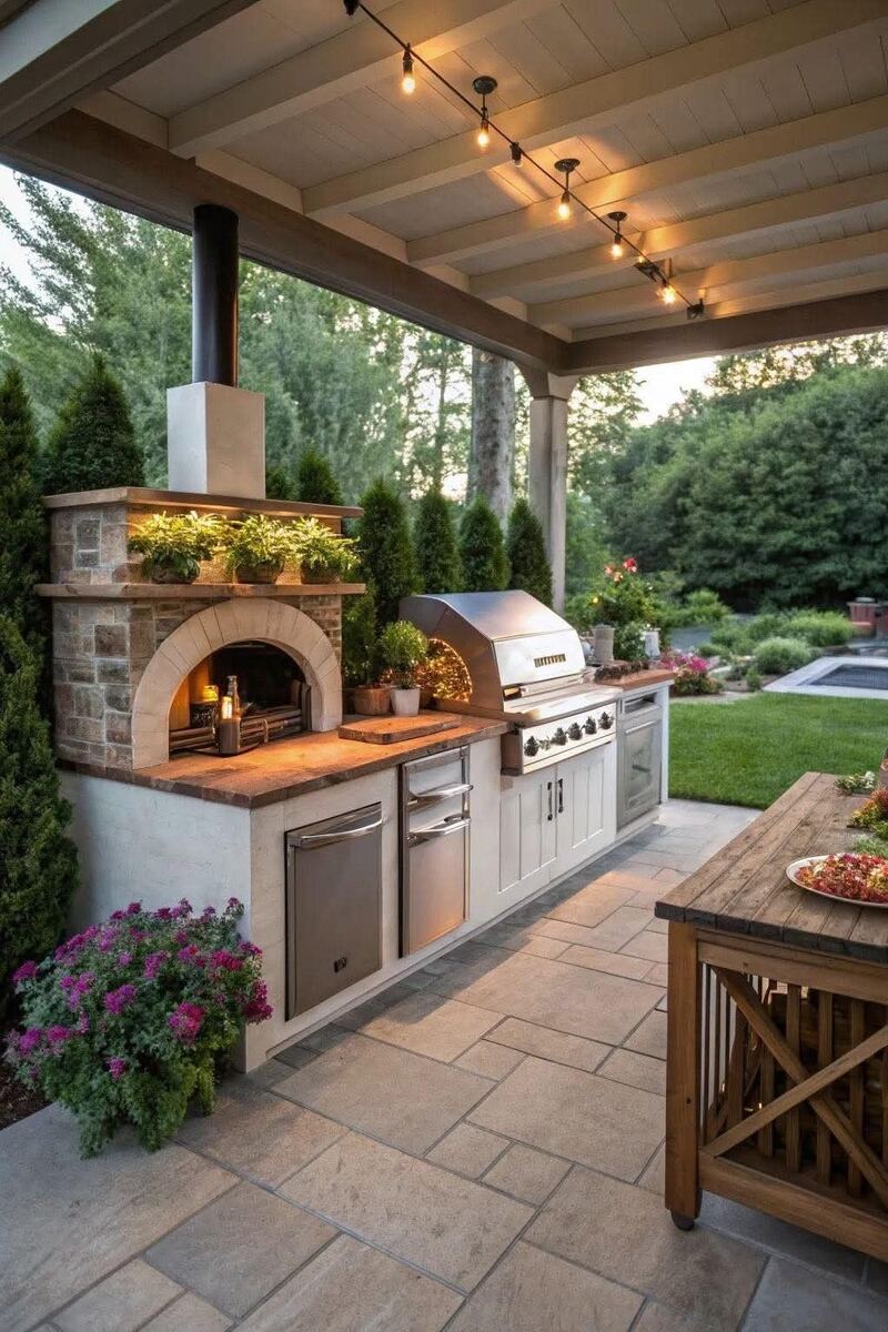 Outdoor kitchen pizza oven brick pergola Brevard County